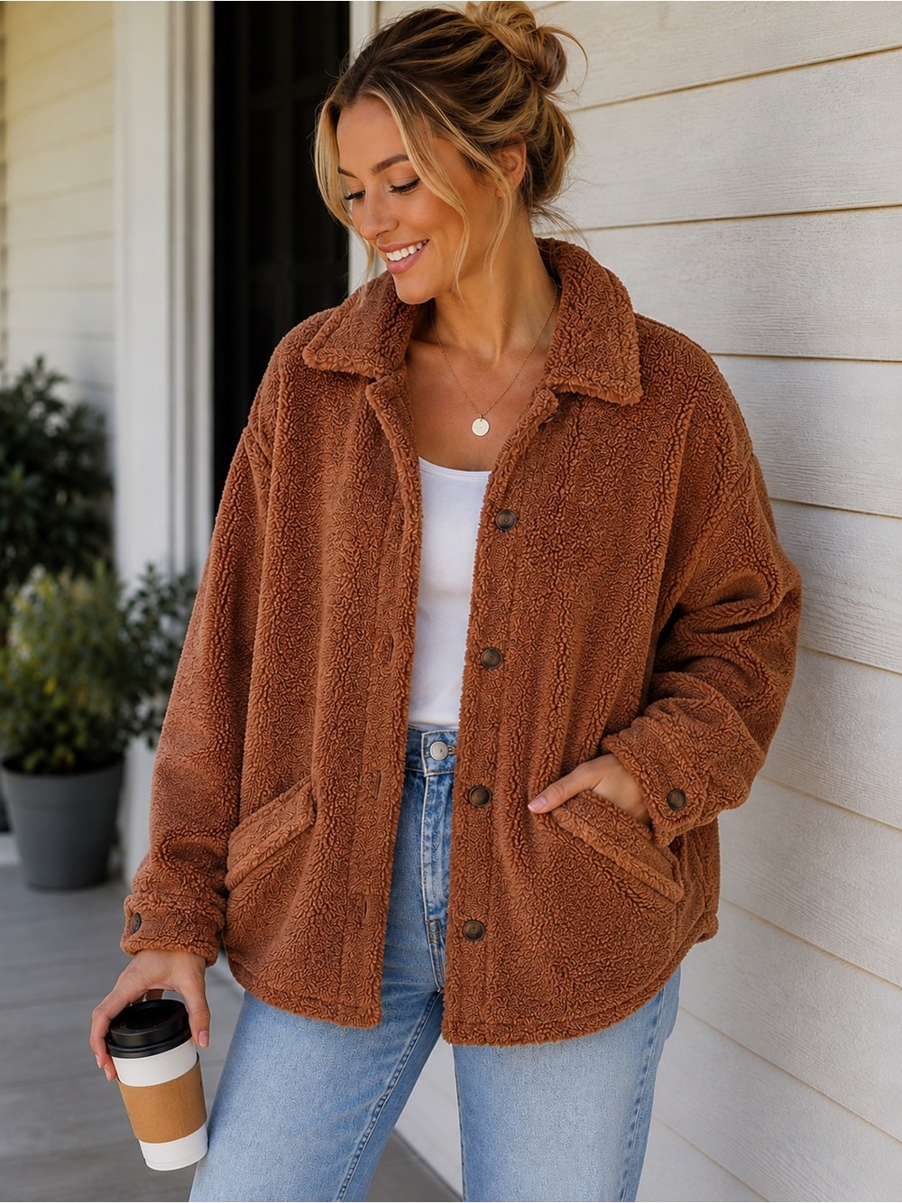Easel NWOT Teddy Shacket Cozy Oversized Sherpa Jacket Sz M